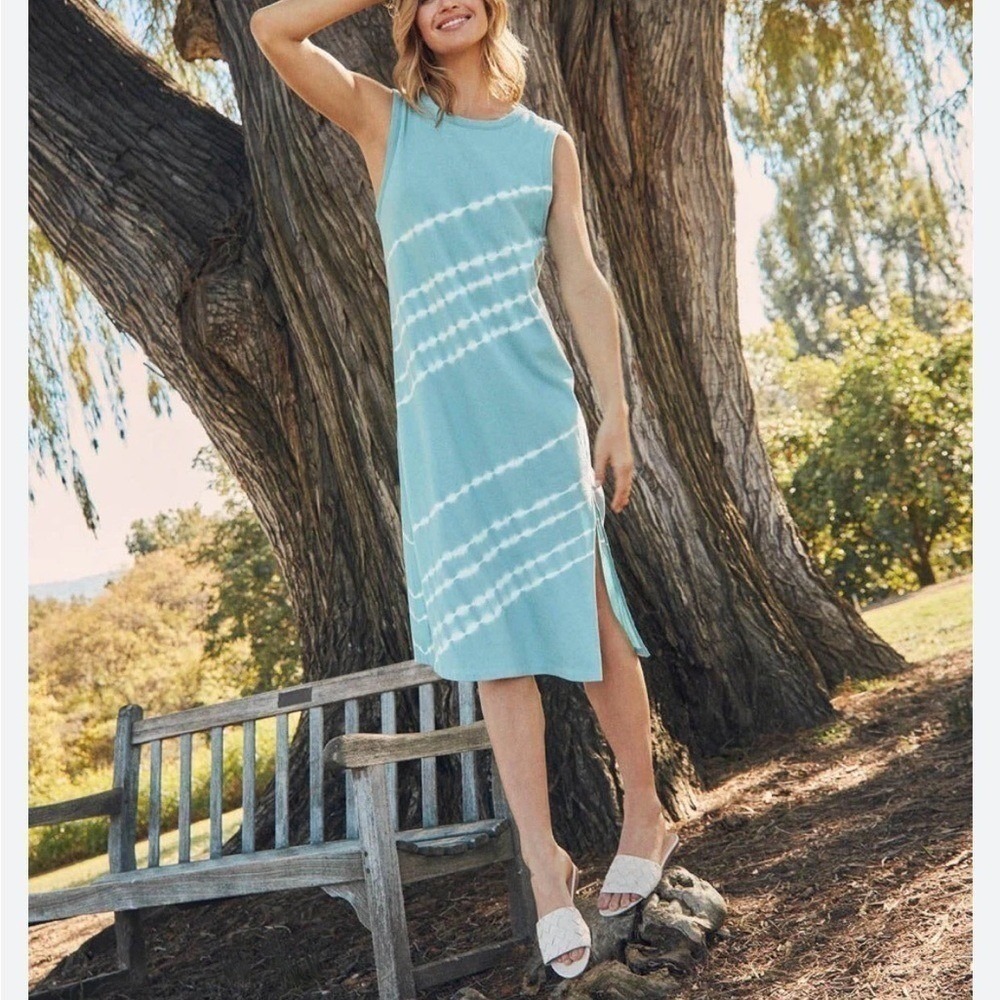 Splendid Collection Women Blue Tie Dye Sleeveless Knit Midi Shift Dress Large